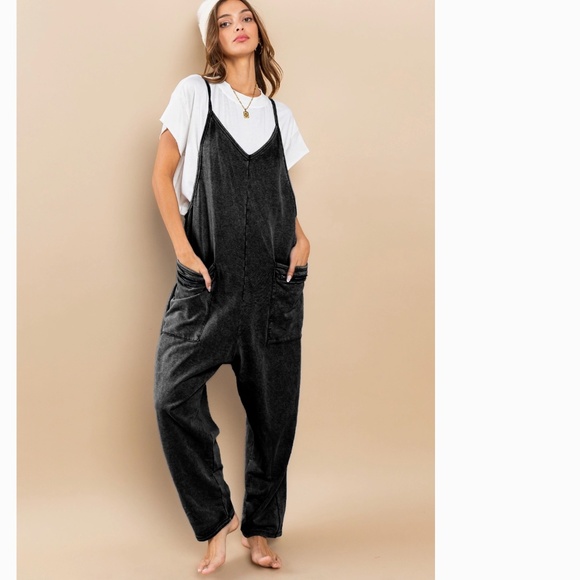 Mineral Wash French Terry Jumpsuit Women’s Harem One Piece 90’s Y2K Blue #S39 - Picture 12 of 12